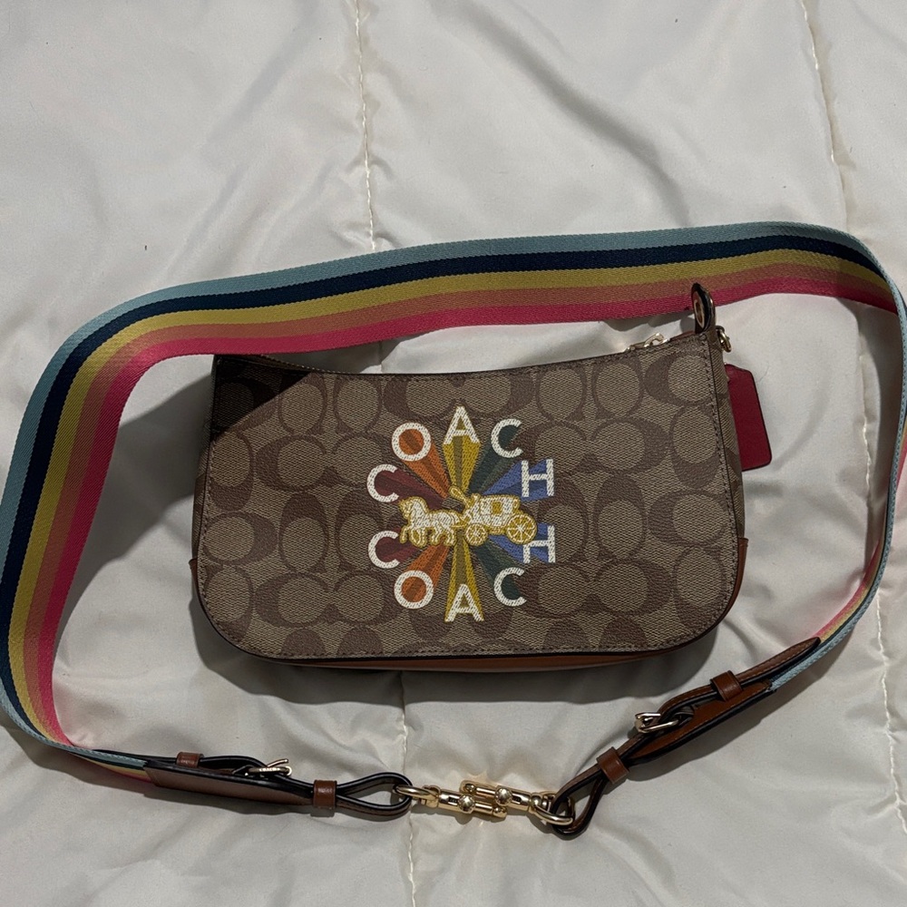 Coach Brown Crossbody with Multicolor Strap